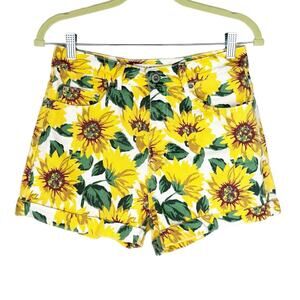Bullhead Denim Co. Yellow Floral Sunflower High Rise Roll Cuff Mom Shorts Sz 9